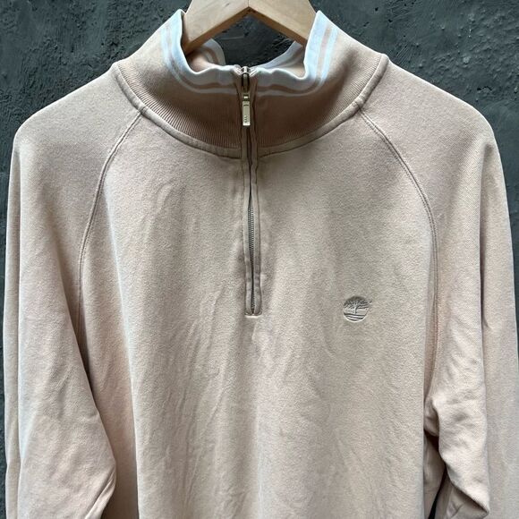 VINTAGE 2000 TIMBERLAND QUARTER ZIP MOCK NECK COTTON SWEATER TAN XL - Picture 7 of 9